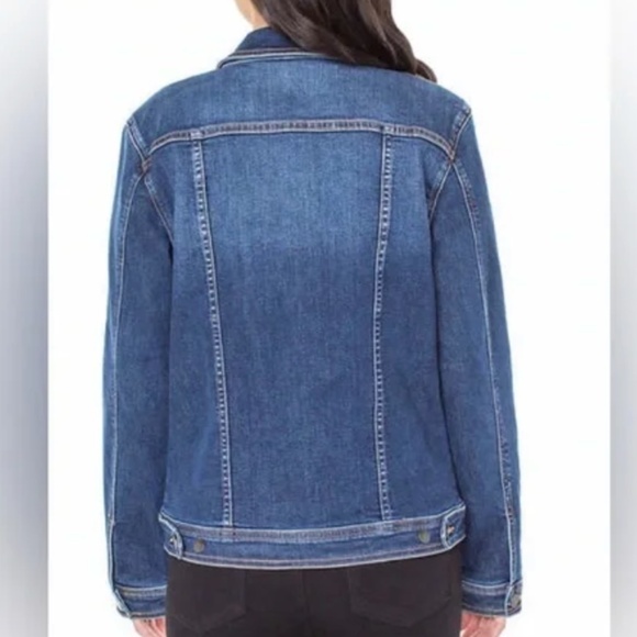 Well Worn Dark Wash Blue Button Stretchy Denim Jean Jacket Size Small Trucker - Picture 7 of 8